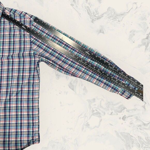 Peter Millar Mens Crown Sport Shirt Long Sleeve Blue Pink Green Plaid Size LT - Picture 4 of 6